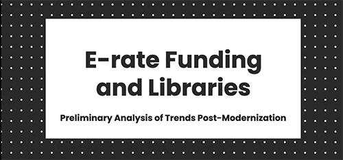 A still image from the video reading "E-rate Funding and Libraries"