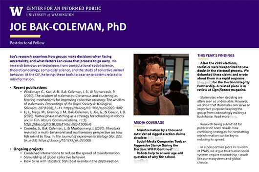 Joe Bak-Coleman Research Profile poster